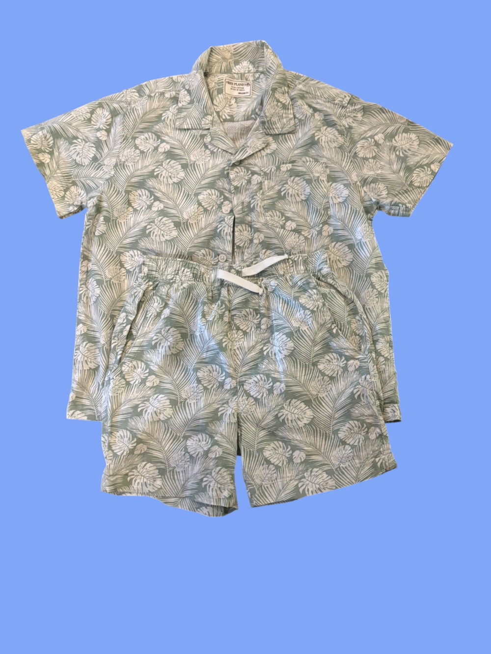 Free Planet Boys Green Tropical Print Matching Shirt & Shorts Set